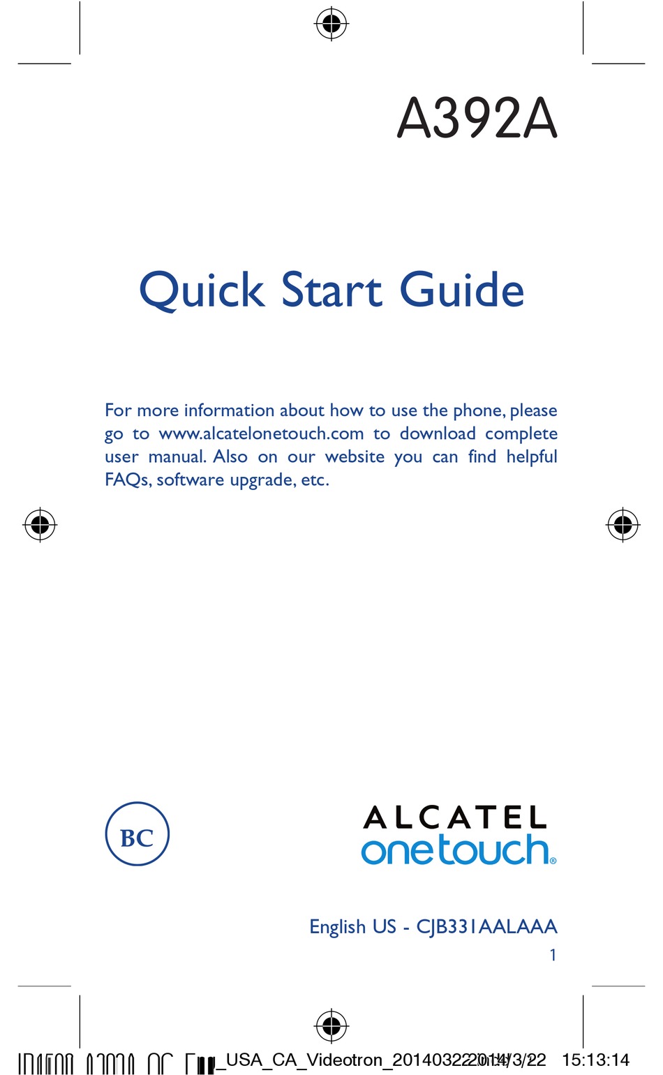 ALCATEL ONETOUCH A392A QUICK START MANUAL Pdf Download | ManualsLib