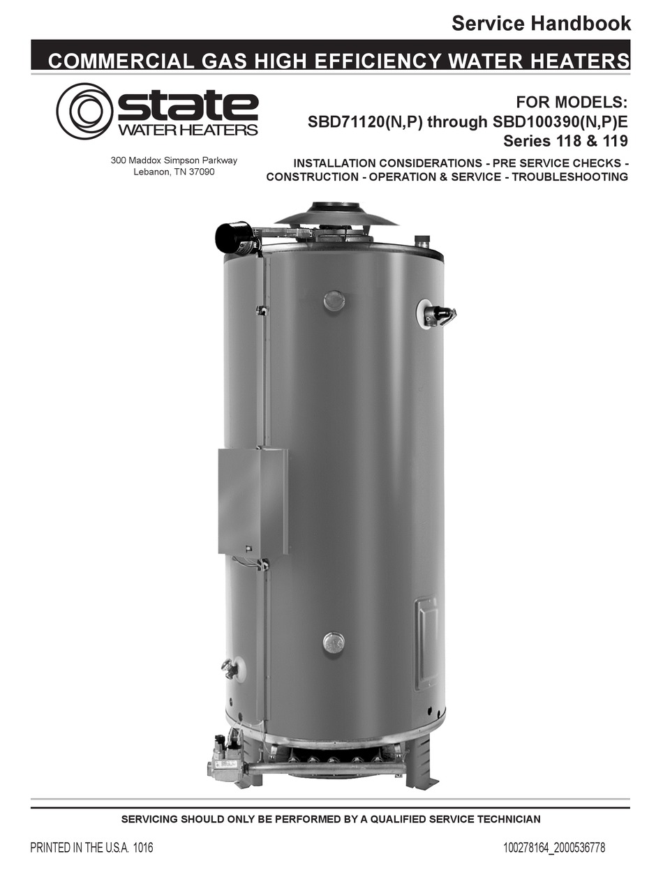 STATE WATER HEATERS SBD71120 SERVICE HANDBOOK Pdf Download ManualsLib