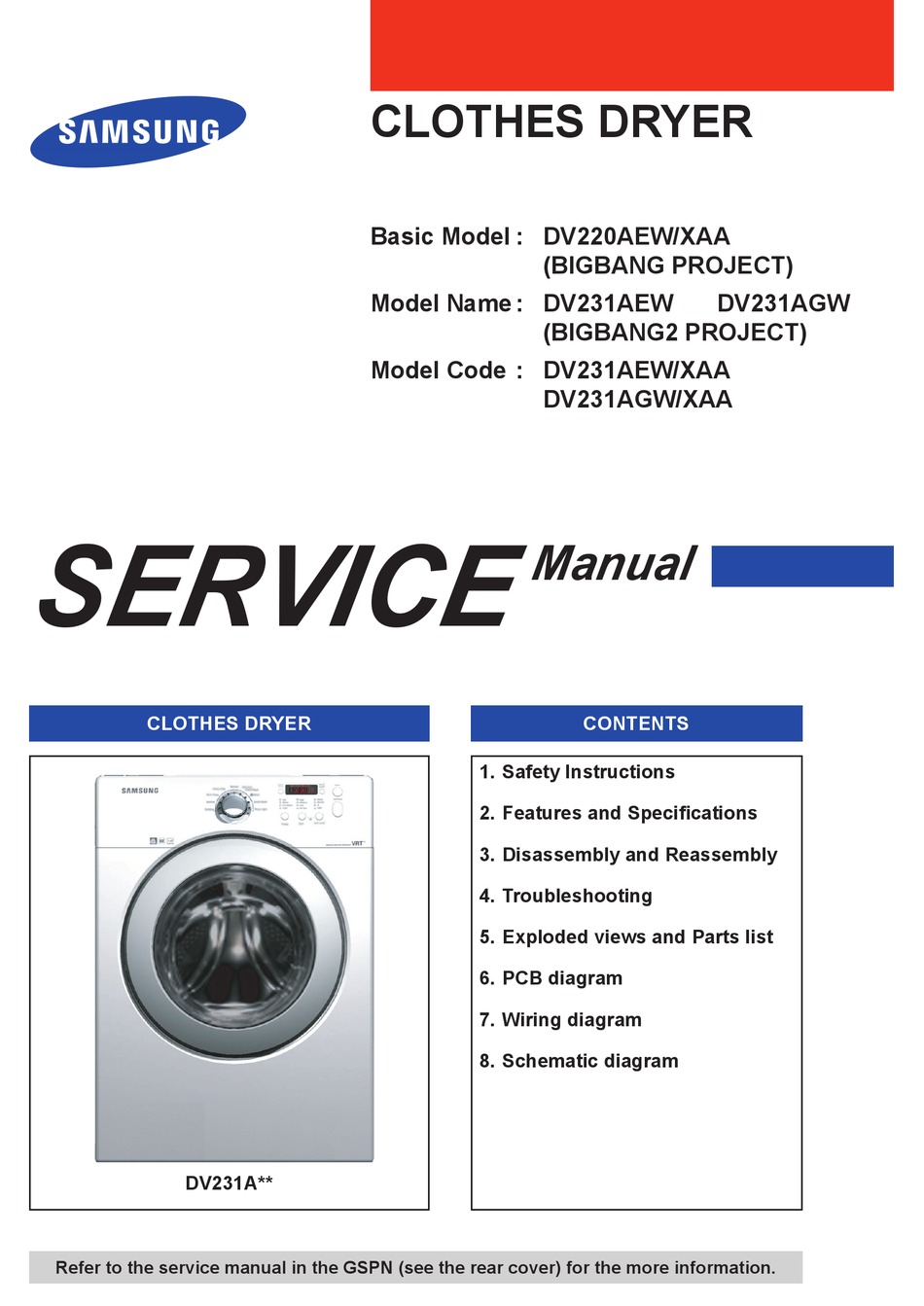 Samsung Dv220aew Xaa Service Manual Pdf Download Manualslib