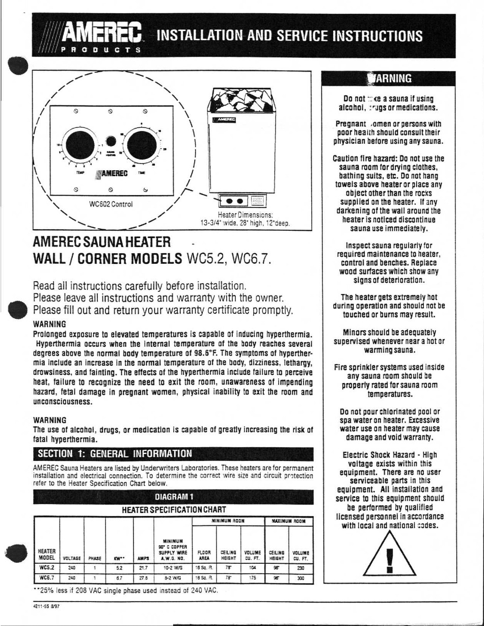 AMEREC WC6.7 INSTALLATION AND SERVICE INSTRUCTIONS MANUAL Pdf Download