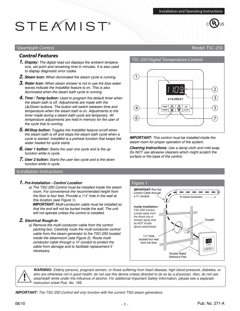 STEAMIST TSC-250 INSTALLATION AND OPERATING INSTRUCTIONS Pdf Download ...