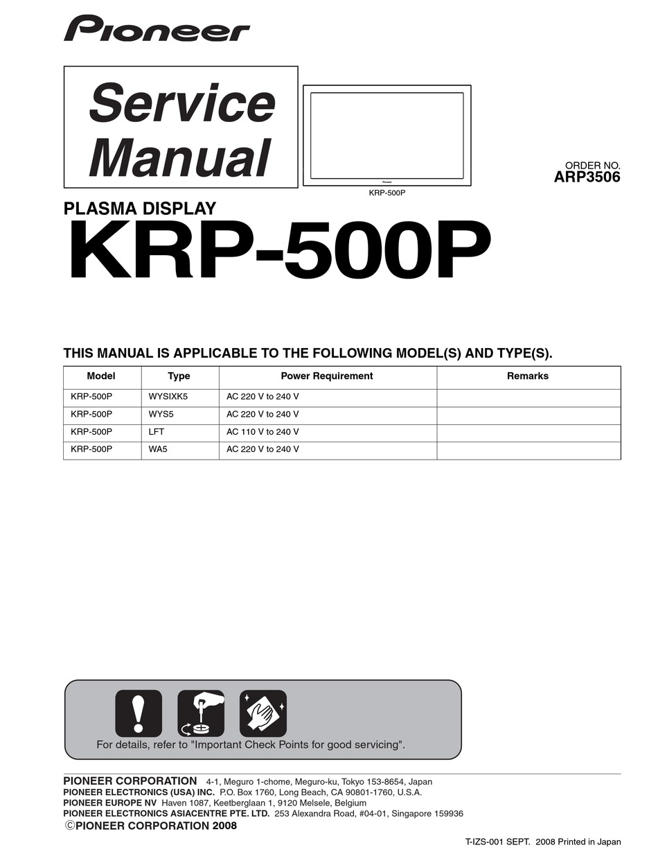 PIONEER KRP-500P SERVICE MANUAL Pdf Download | ManualsLib