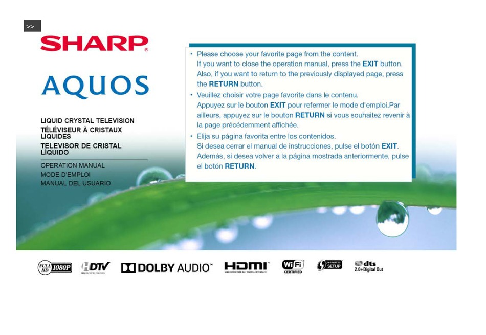SHARP AQUOS OPERATION MANUAL Pdf Download | ManualsLib