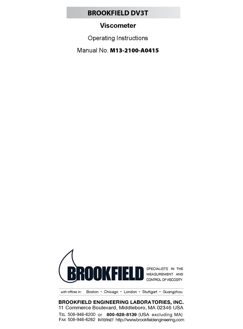 BROOKFIELD DV3T OPERATING INSTRUCTIONS MANUAL Pdf Download ManualsLib
