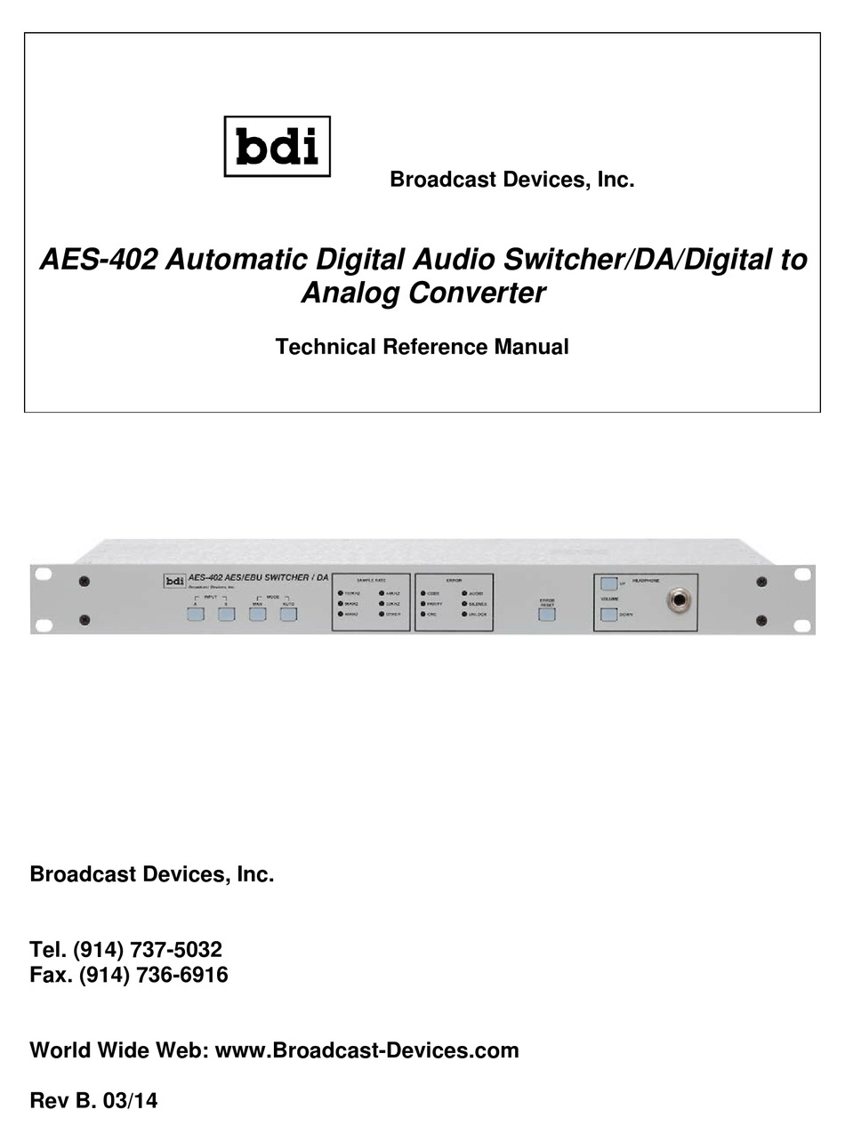 BDI AES-402 REFERENCE MANUAL Pdf Download | ManualsLib