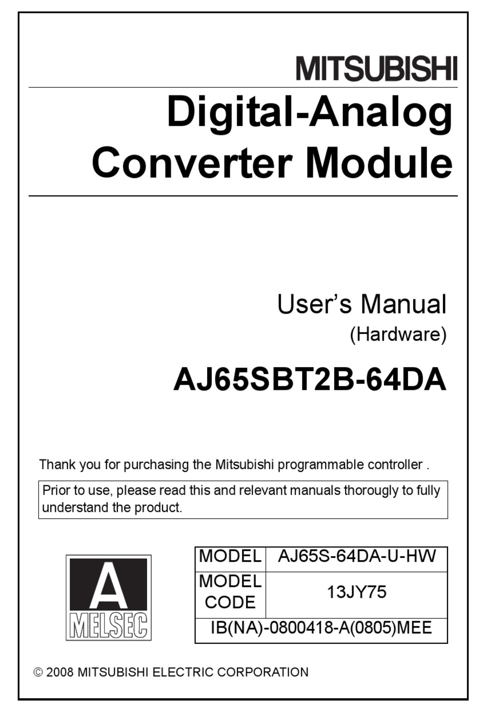 MITSUBISHI AJ65SBT2B-64DA USER MANUAL Pdf Download | ManualsLib