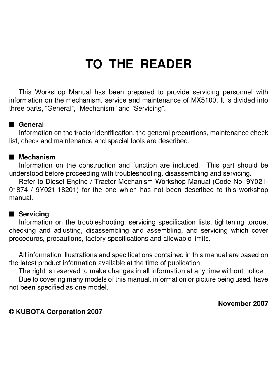 KUBOTA MX5100 WORKSHOP MANUAL Pdf Download | ManualsLib