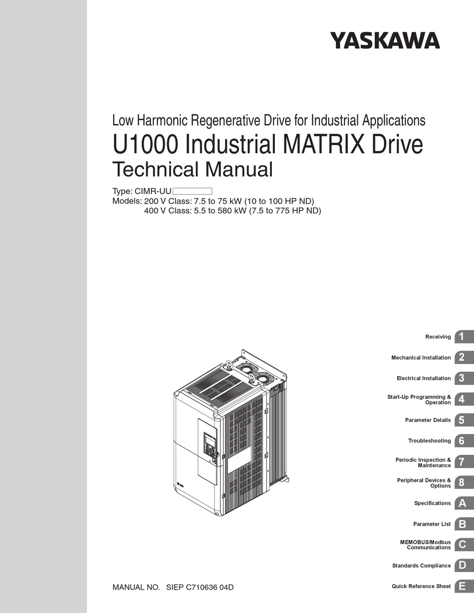 Yaskawa U1000 Technical Manual Pdf Download Manualslib