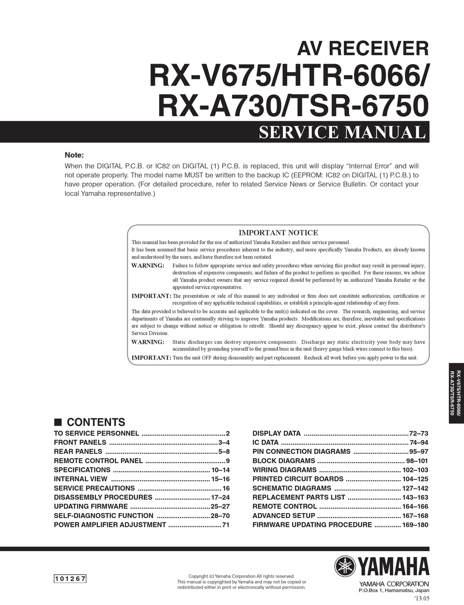 Yamaha Rx V675 Service Manual Pdf