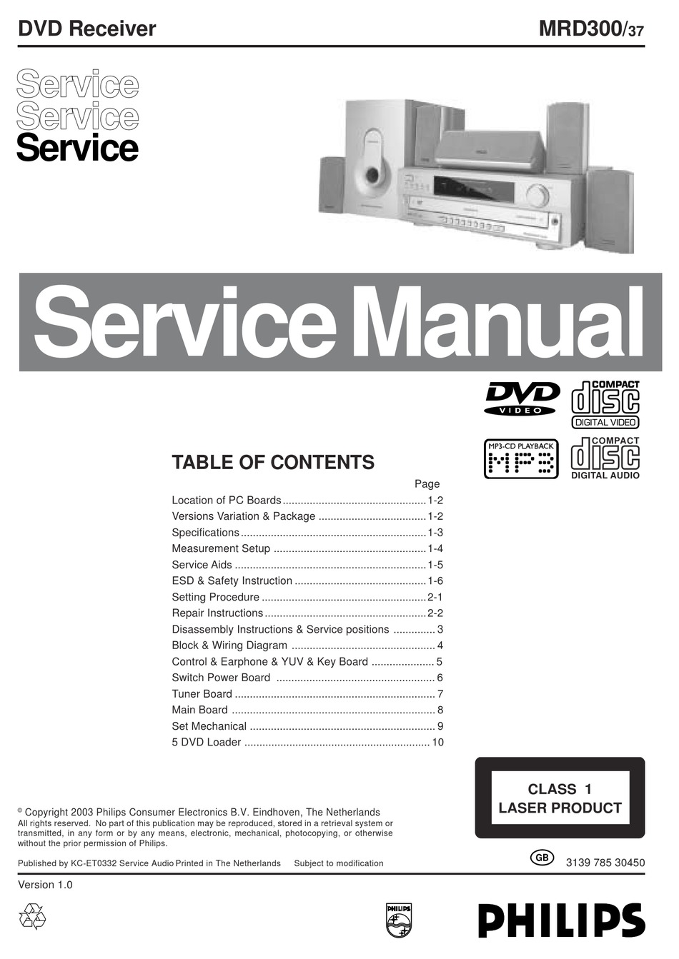 PHILIPS MRD300/37 SERVICE MANUAL Pdf Download | ManualsLib