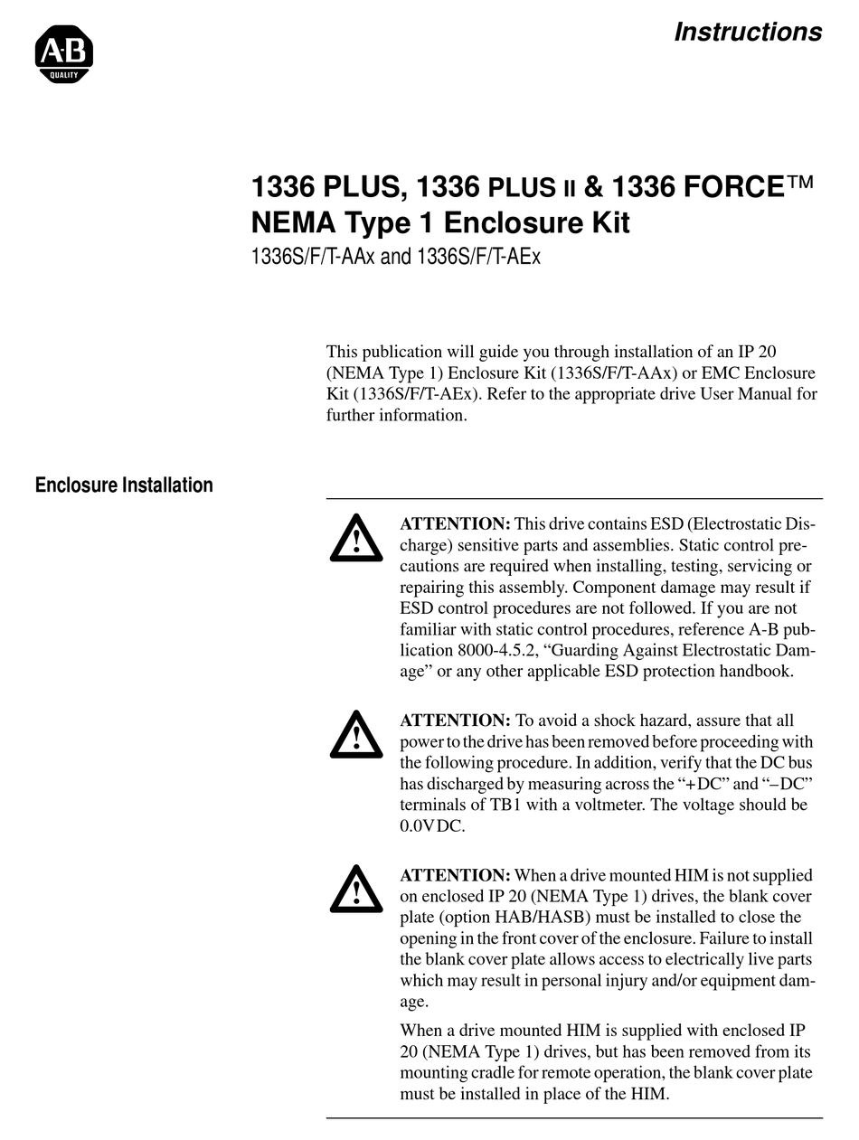 ALLENBRADLEY 1336 PLUS INSTRUCTION MANUAL Pdf Download ManualsLib