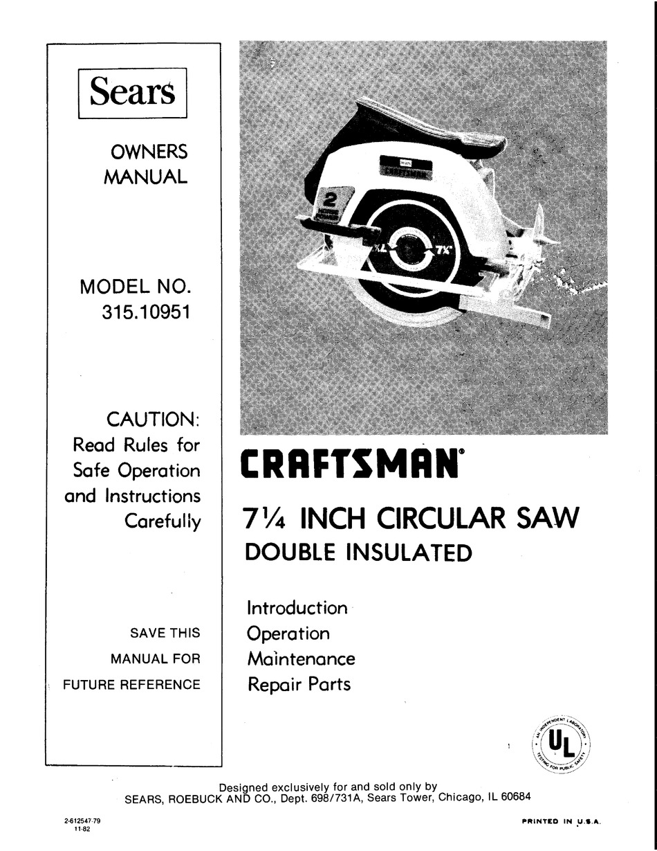 SEARS CRAFTSMAN L 315.10951 MANUAL Pdf 