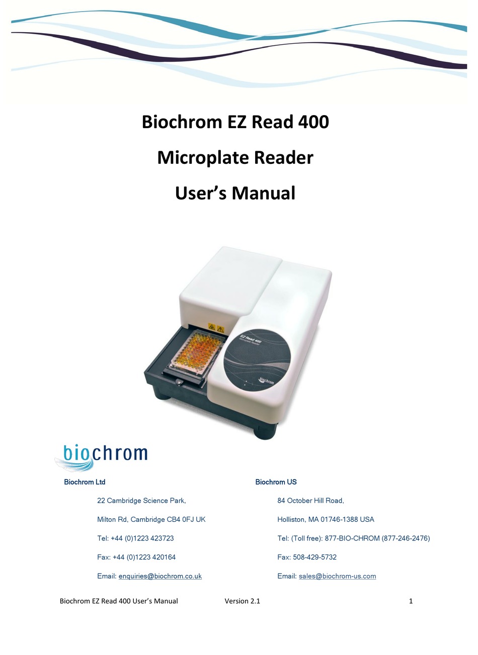 Biochrom Ez Read 400 User Manual Pdf Download Manualslib