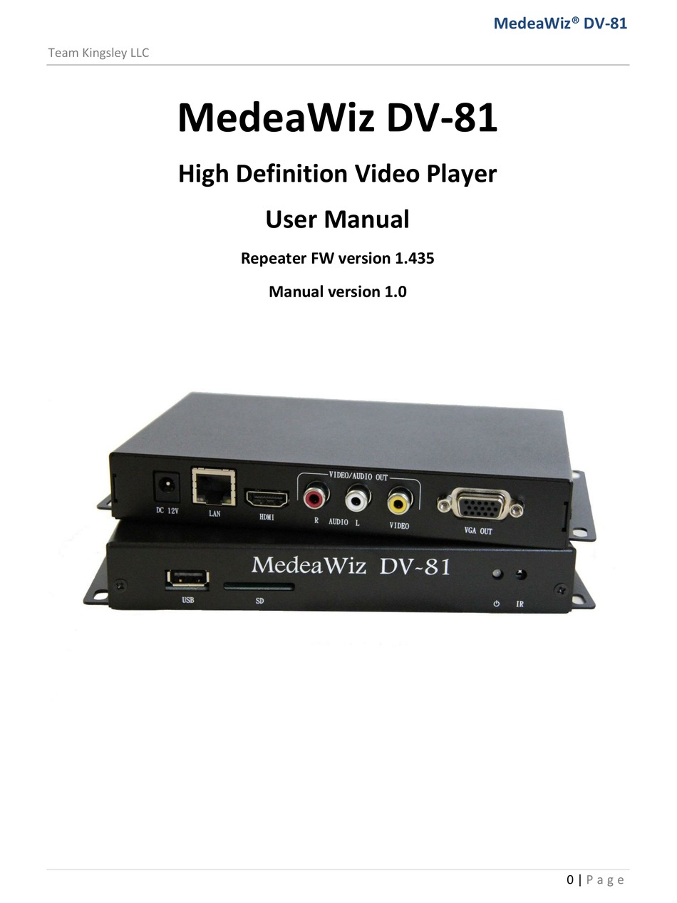 MEDEAWIZ DV81 USER MANUAL Pdf Download ManualsLib