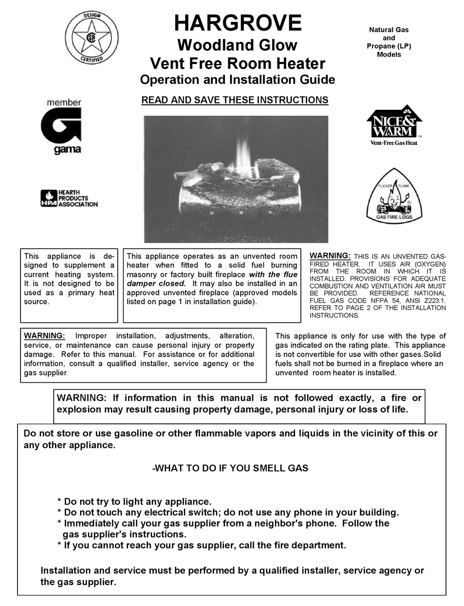 HARGROVE WOODLAND GLOW OPERATION AND INSTALLATION MANUAL Pdf Download