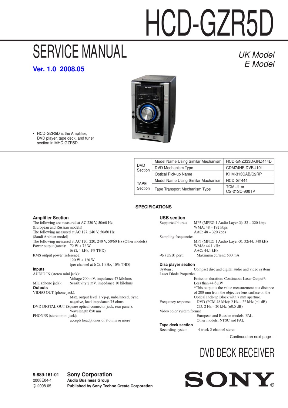 SONY HCD-GZR5D SERVICE MANUAL Pdf Download | ManualsLib