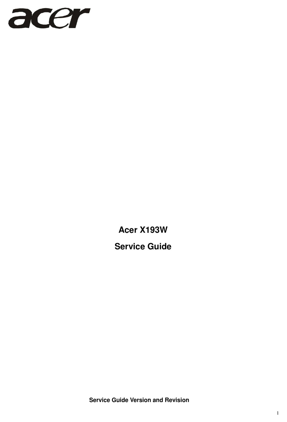 ACER X193W SERVICE MANUAL Pdf Download | ManualsLib