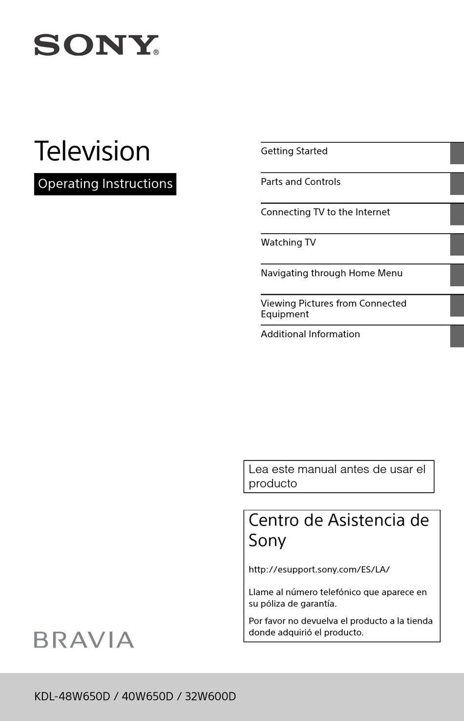 SONY KDL48W650D OPERATING INSTRUCTIONS MANUAL Pdf Download ManualsLib