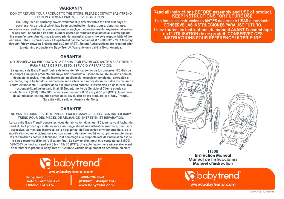 BABYTREND TJ50B INSTRUCTION MANUAL Pdf Download ManualsLib