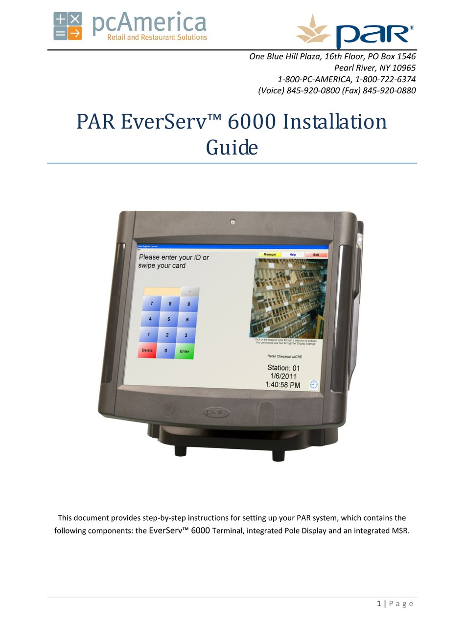 Par EverServ 6000 POS Touch Screen Terminal M7125-01 