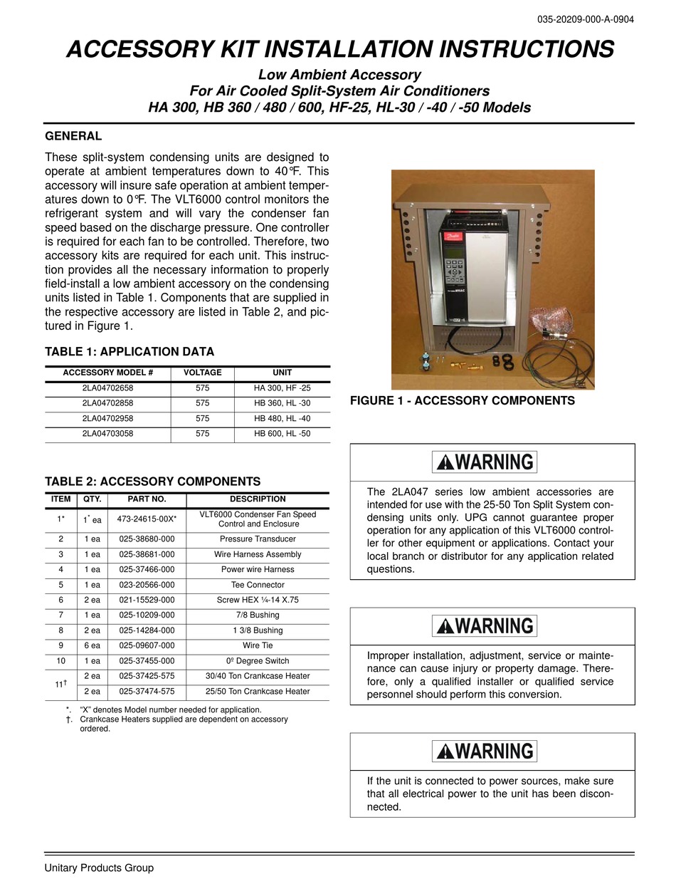 UNITARY PRODUCTS GROUP HA 300 INSTALLATION INSTRUCTIONS MANUAL Pdf