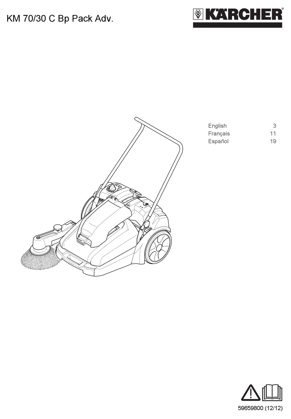 KÄRCHER KM 70/30 C BP PACK ADV. OPERATING INSTRUCTIONS MANUAL Pdf