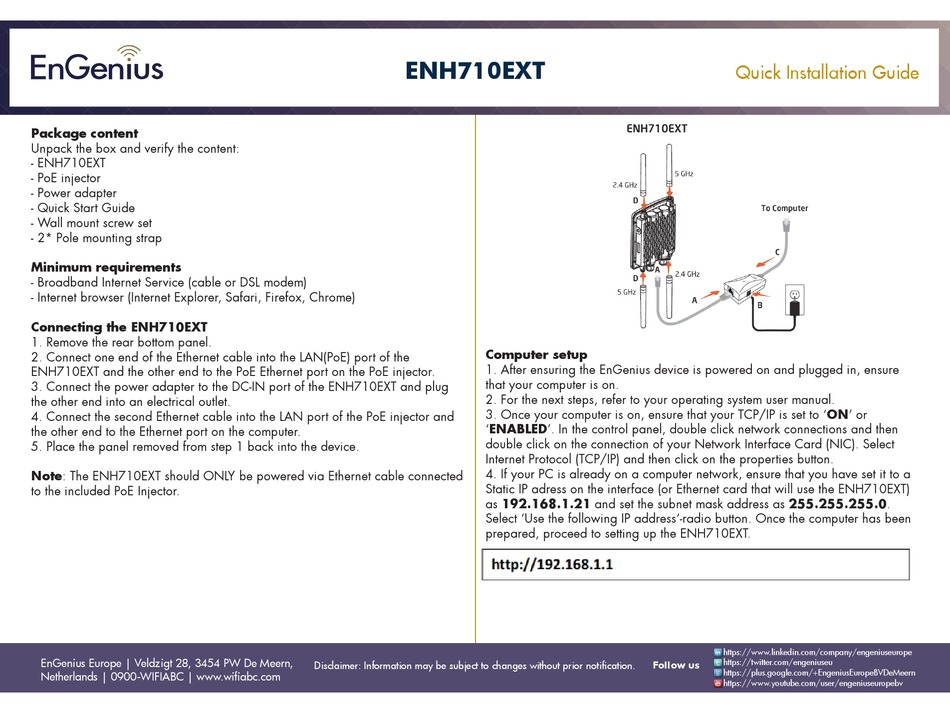 ENGENIUS ENH710EXT QUICK INSTALLATION MANUAL Pdf Download | ManualsLib