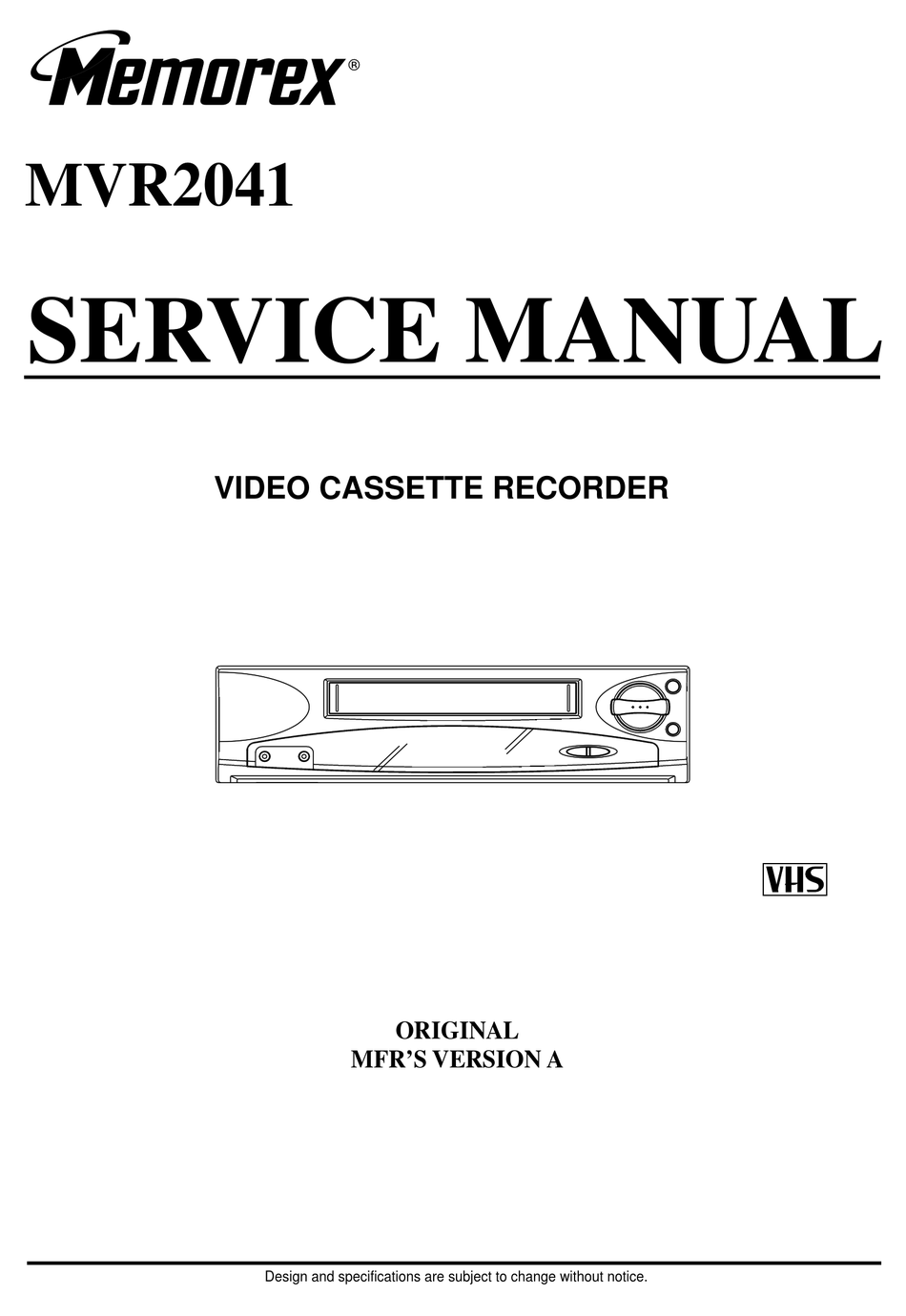 MEMOREX MVR2041 SERVICE MANUAL Pdf Download | ManualsLib