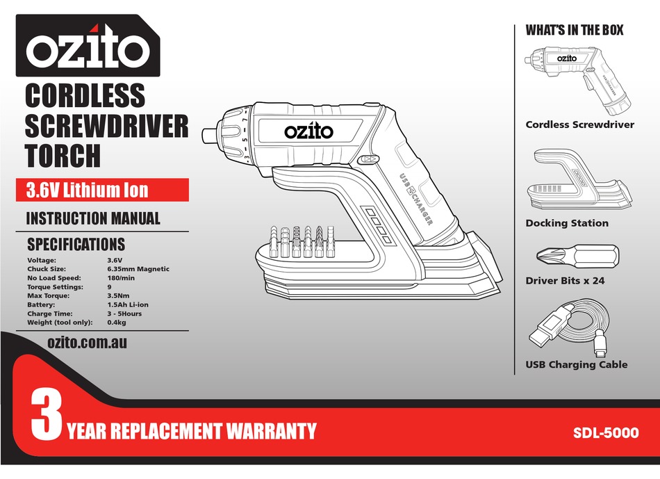 Ozito 3.6 deals v screwdriver torch