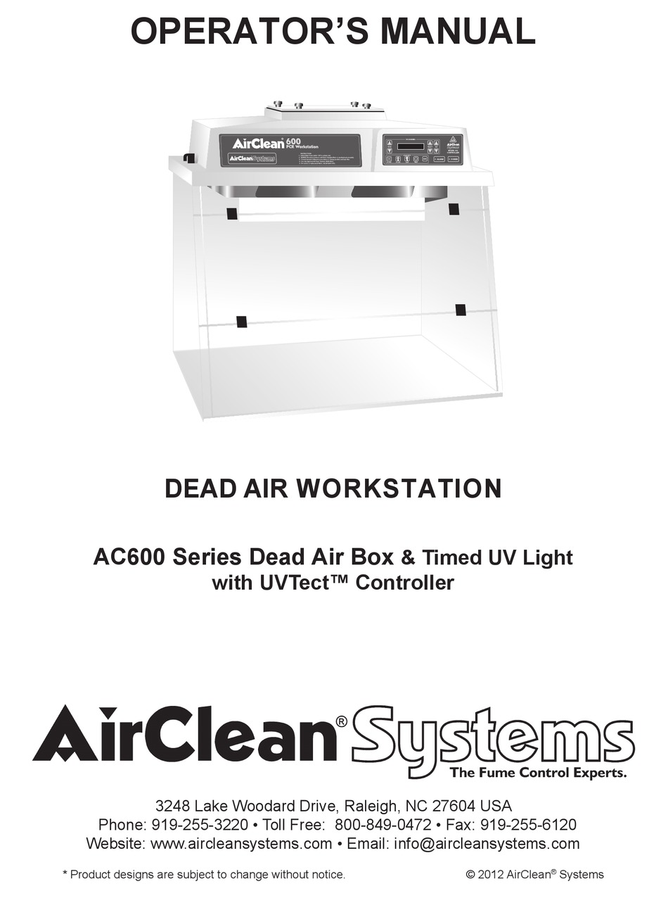 Airclean Systems Ac600 Series Operator S Manual Pdf Download Manualslib