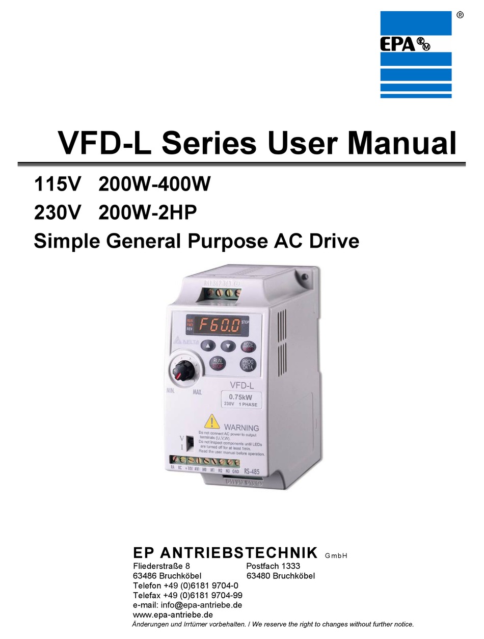 EPA VFDL SERIES USER MANUAL Pdf Download ManualsLib