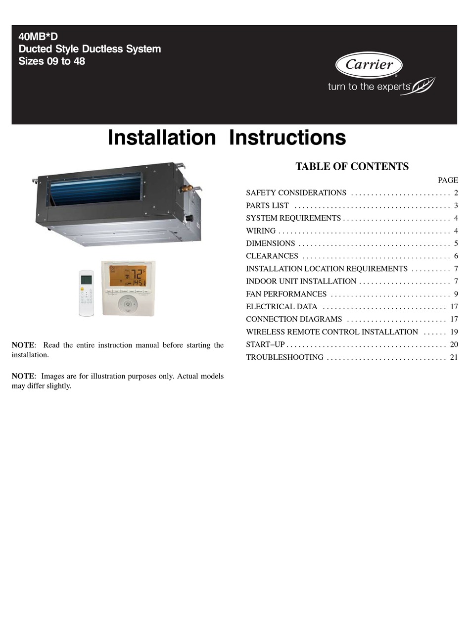 CARRIER 40MBD-06SI INSTALLATION INSTRUCTIONS MANUAL Pdf Download ...