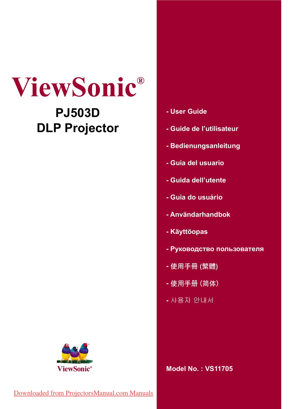 VIEWSONIC PJ503D USER MANUAL Pdf Download ManualsLib