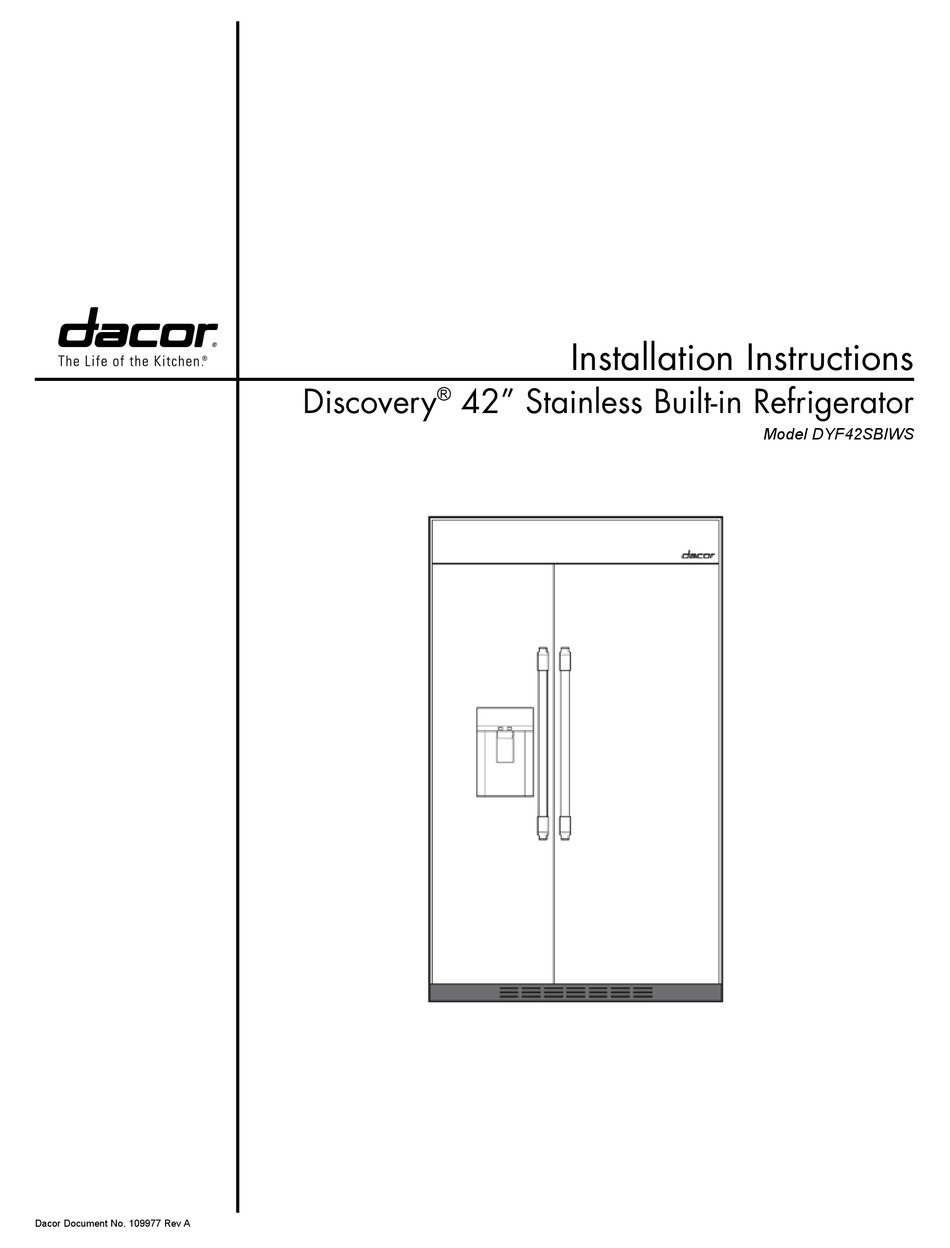 Dacor Dyf42sbiws Installation Instructions Manual Pdf Download Manualslib