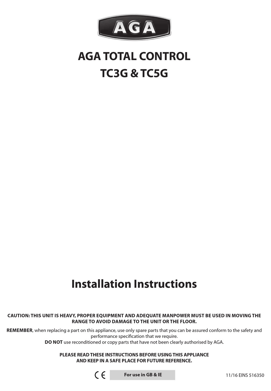 AGA TC3G INSTALLATION INSTRUCTIONS MANUAL Pdf Download ManualsLib