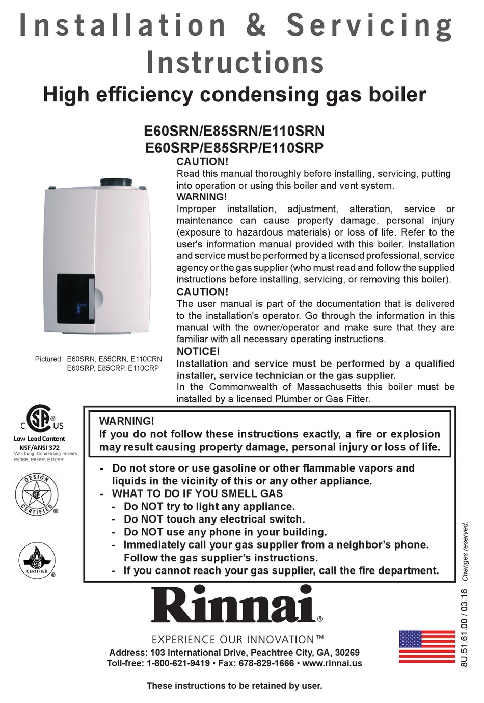 RINNAI E60SRN INSTALLATION & SERVICE INSTRUCTIONS MANUAL Pdf Download