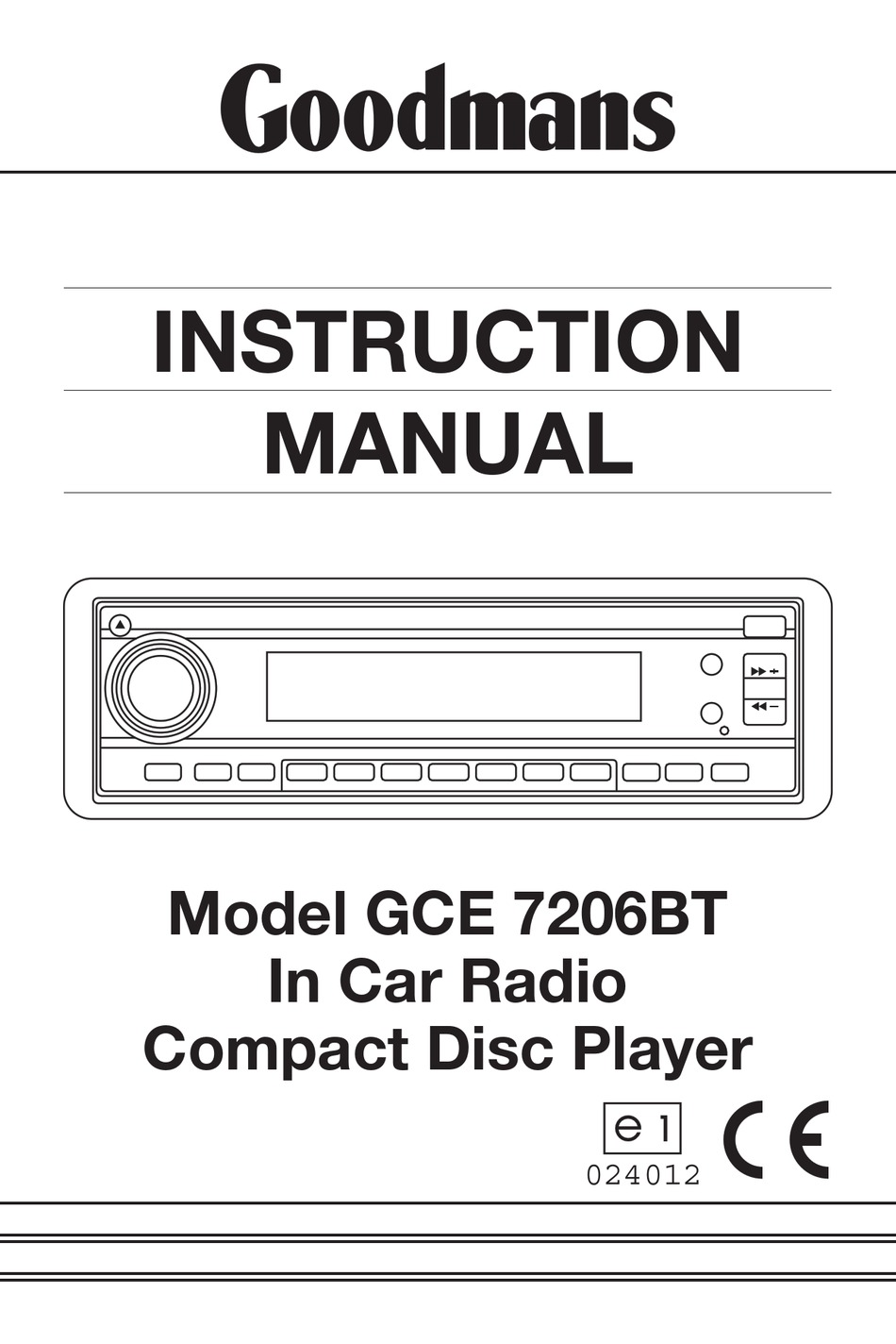 GOODMANS GCE 7206BT INSTRUCTION MANUAL Pdf Download ManualsLib