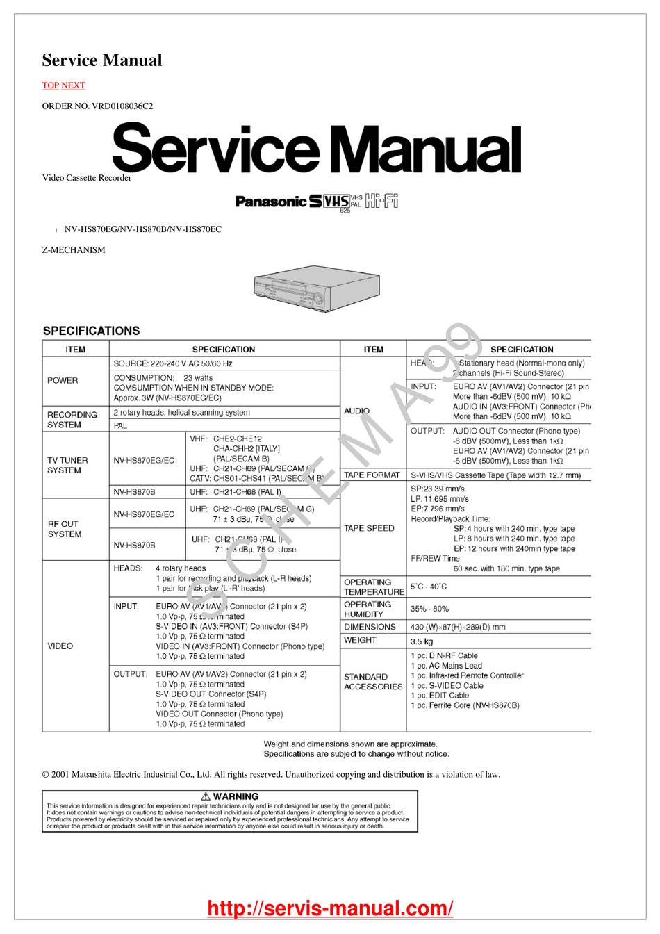 Panasonic Nv Hs870eg Service Manual Pdf Download Manualslib