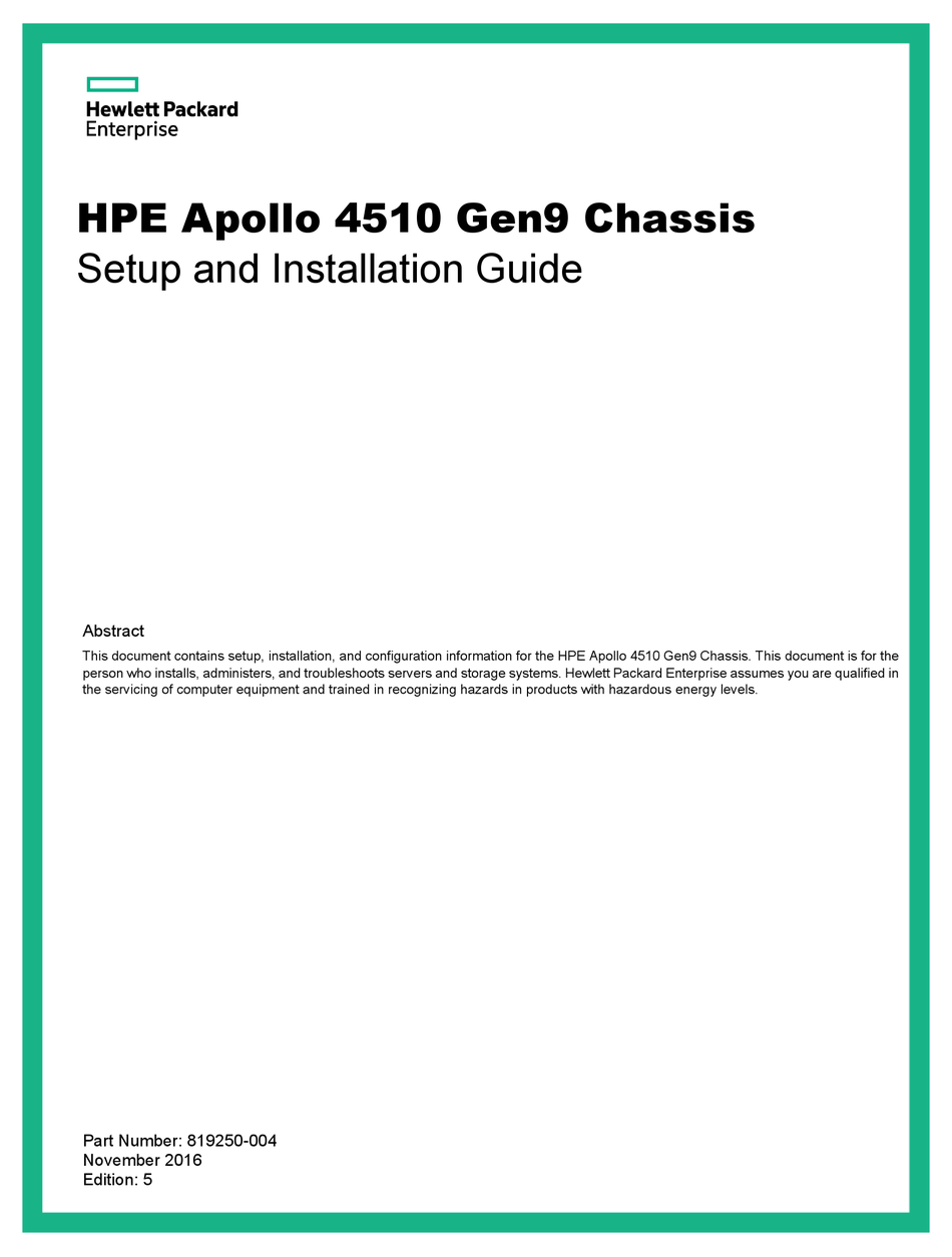 HP APOLLO 4510 GEN9 SETUP AND INSTALLATION MANUAL Pdf Download