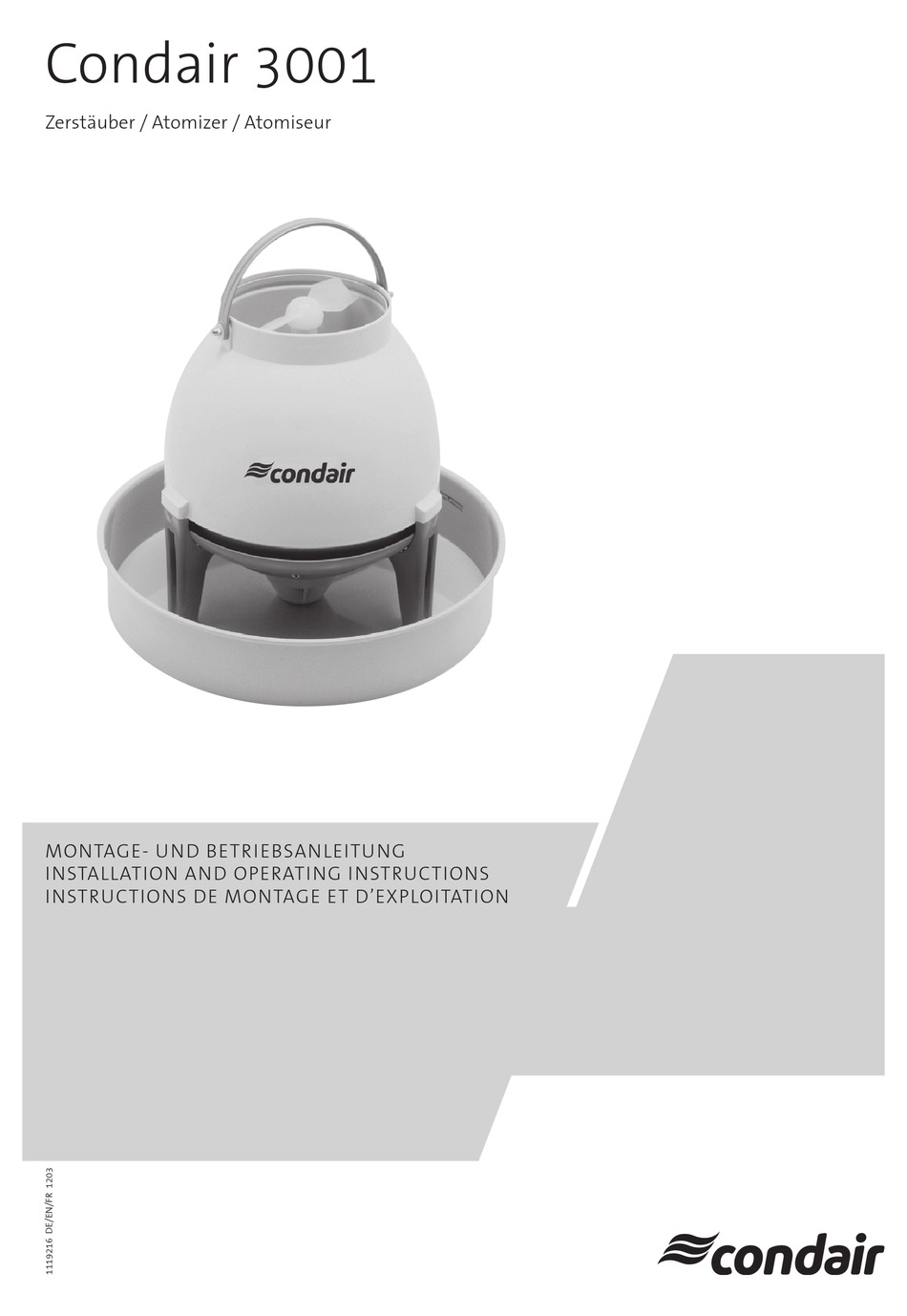 CONDAIR 3001 INSTALLATION AND OPERATING INSTRUCTIONS MANUAL Pdf