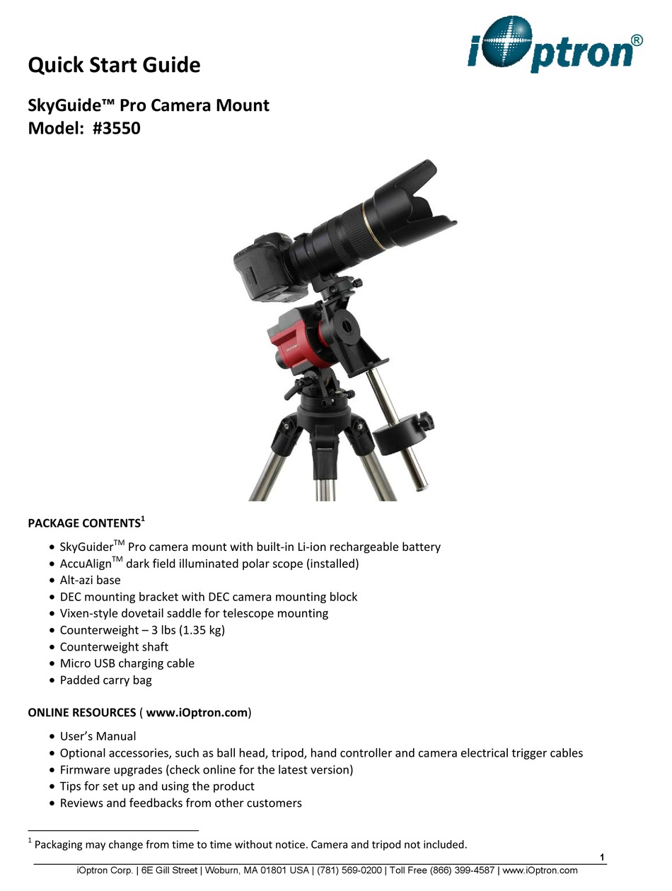 IOPTRON SKYGUIDE PRO 3550 QUICK START MANUAL Pdf Download ManualsLib