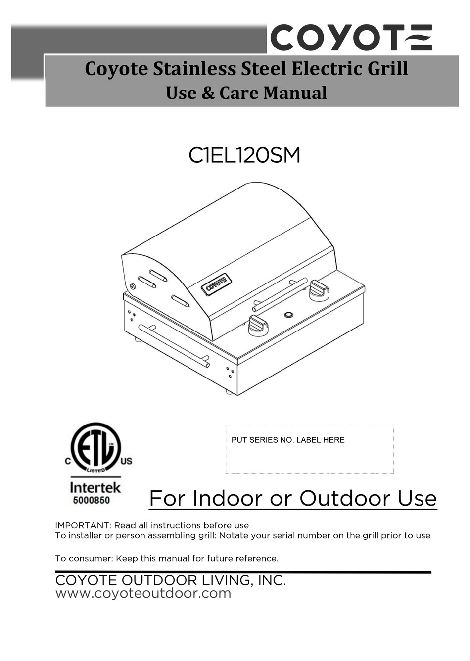 coyote grills official site parts on Coyote C1el120sm Use Care Manual Pdf Download Manualslib