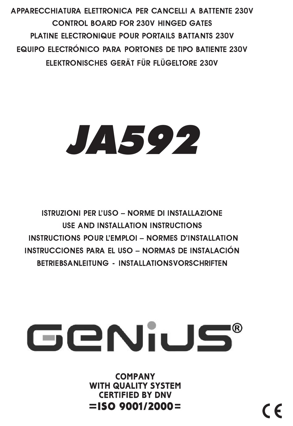 GENIUS JA592 USE AND INSTALLATION INSTRUCTIONS Pdf Download ManualsLib