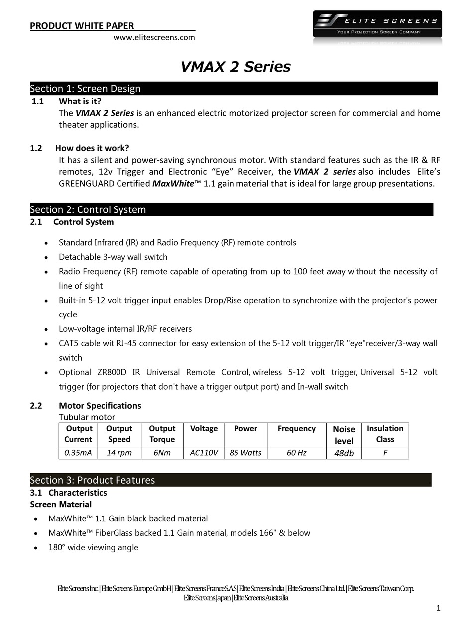 ELITE SCREENS VMAX99XWS2 MANUAL Pdf Download ManualsLib