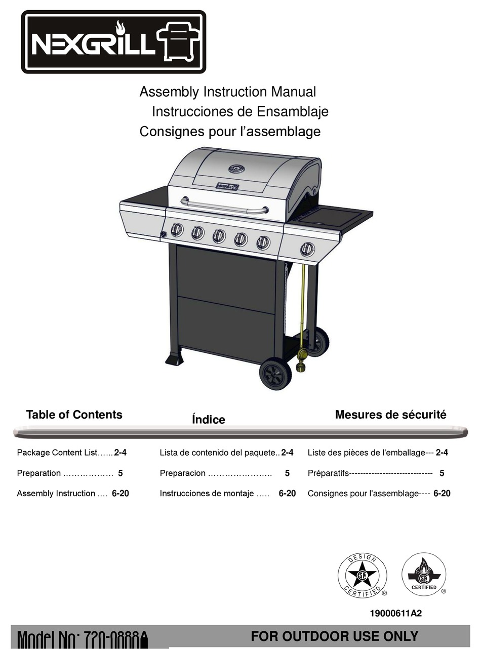 NEXGRILL 720-0888A ASSEMBLY & INSTRUCTION MANUAL Pdf Download | ManualsLib