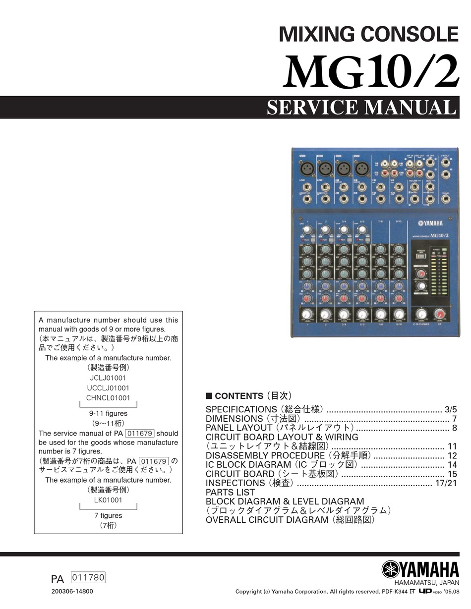 Yamaha Mg10 2 Service Manual Pdf Download Manualslib