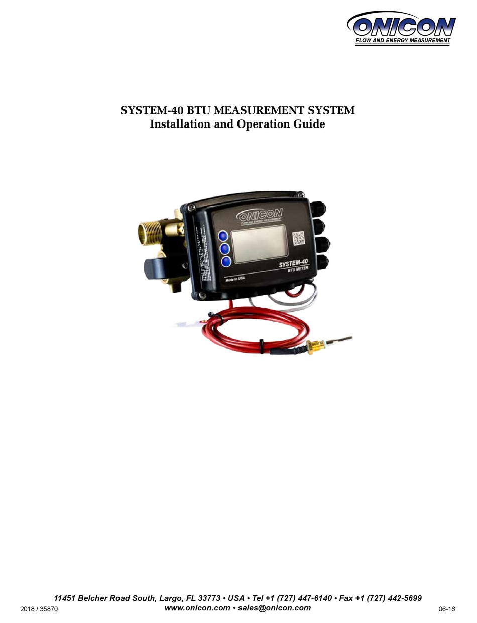 ONICON SYSTEM40 INSTALLATION AND OPERATION MANUAL Pdf Download