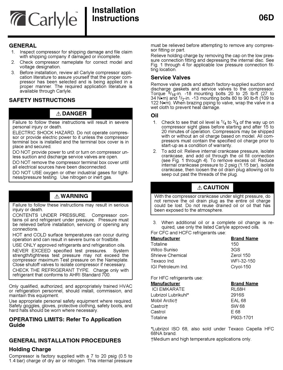 CARLYLE 06D INSTALLATION INSTRUCTIONS MANUAL Pdf Download ManualsLib