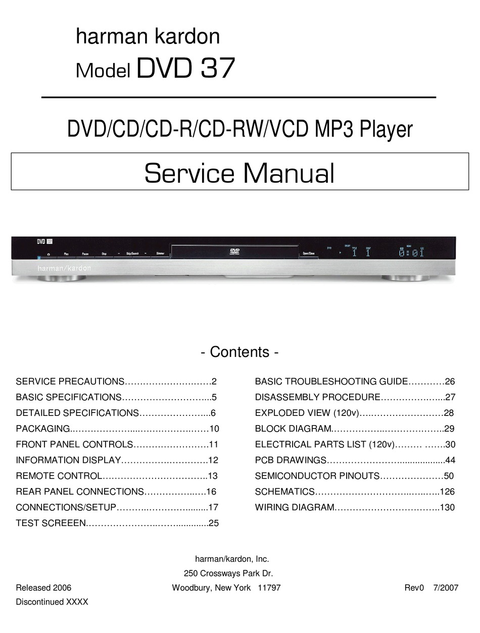 Harman Kardon Dvd 37 Service Manual Pdf Download Manualslib