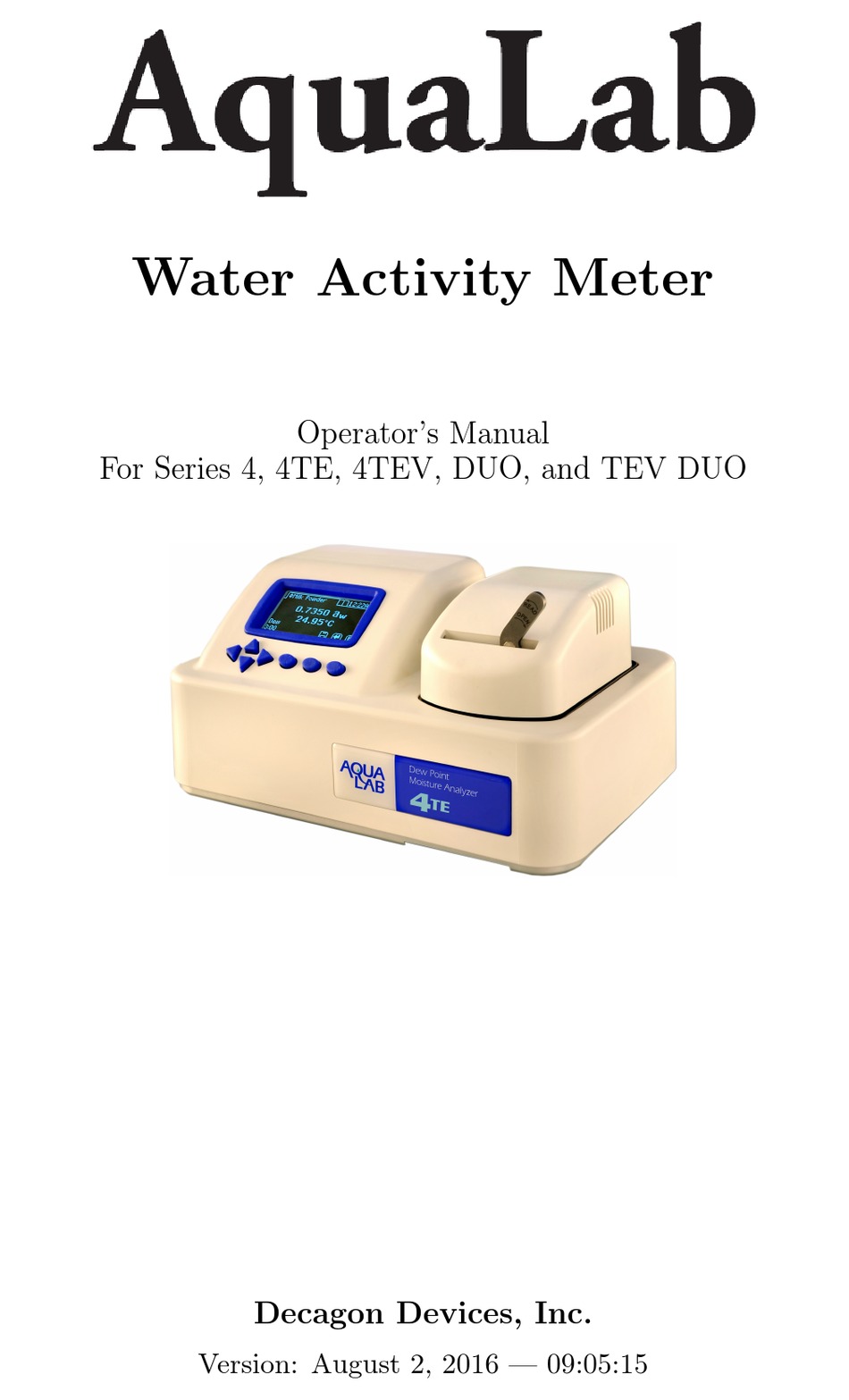 AQUALAB 4 SERIES OPERATOR'S MANUAL Pdf Download ManualsLib